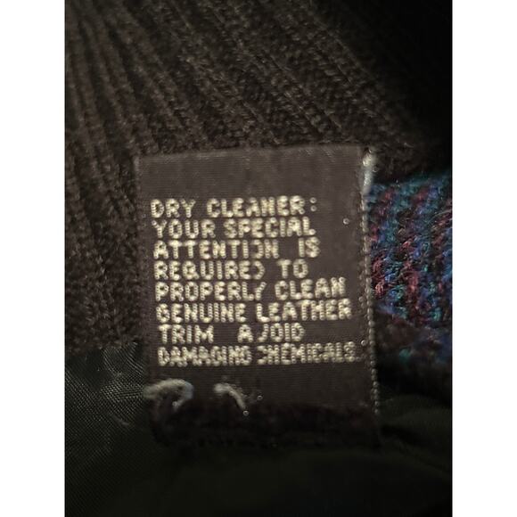 GUC Saxony Men's Blue/Black Cardigan Sweater Leather Elbows and Trim Size Medium - Picture 5 of 6